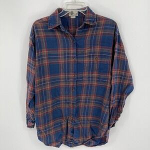 Vintage Punch Women's Blue Plaid Cotton Flannel Button Down Shirt Size Medium